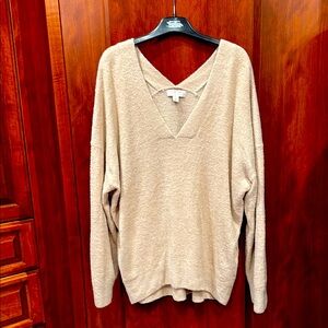 Barefoot Dreams Tan V-Neck Sweater Soft Knit